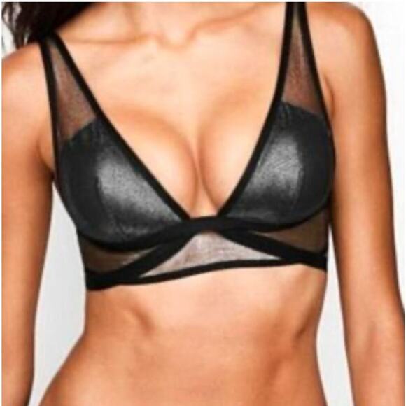 VICTORIA’S SECRET Shimmery Black Silver Gray Strappy Bralette Size Medium - Picture 1 of 8